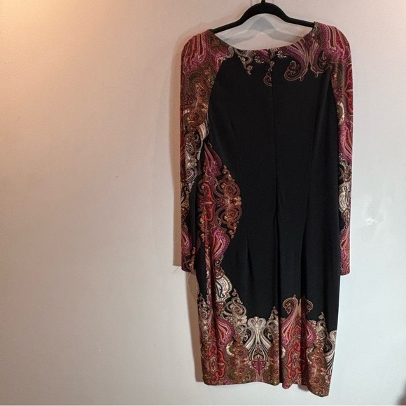 JOSEPH RIBKOFF Sz 16  Paisley Crew Neck Stretchy Lined Long Sleeve Midi Dress - Picture 5 of 10
